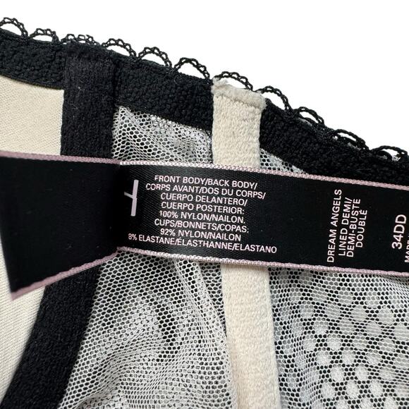 VICTORIAS SECRET Dream Angels Lined Demi Bra Black Nude Lace Size 34DD Eyelash - Picture 6 of 6